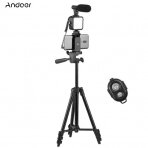 Andoer telefono vaizdo įrašų rinkinys su reguliuojamo aukščio trikoju, LED lempa ir mikrofonu